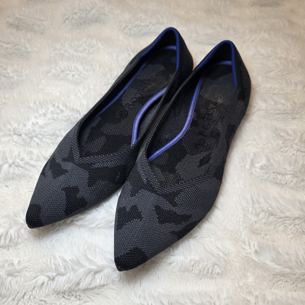 Rothy's The Poiny Gray Camo Flats (Retired Color) Blue Halo Size 9.5, 10. 10.5
